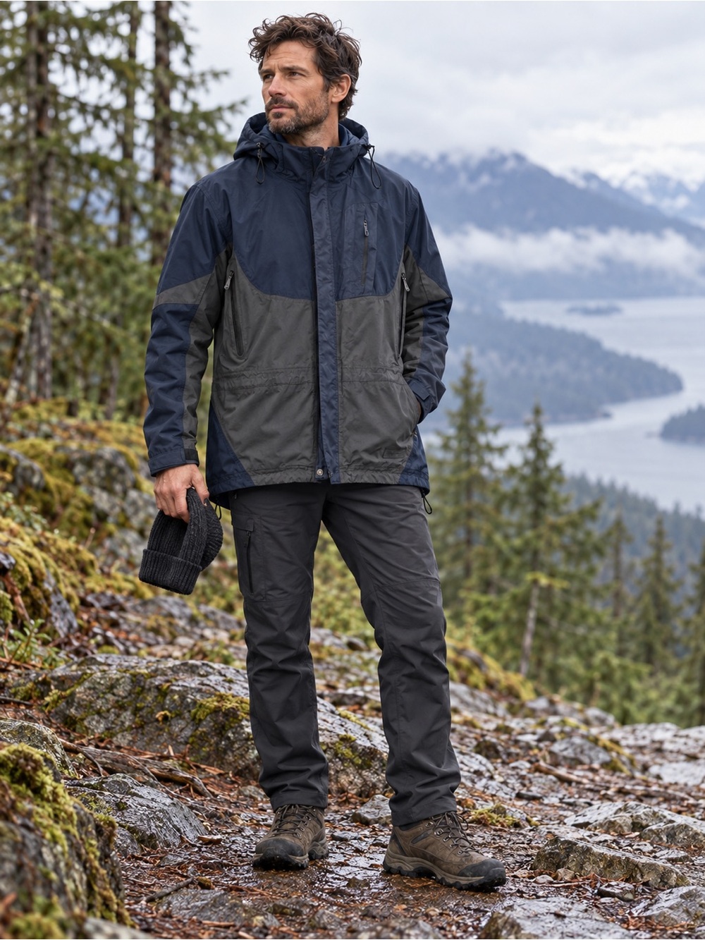 REI ELEMENT’s E1 Men's Two-Tone Navy & Charcoal Waterproof Hooded Jacket